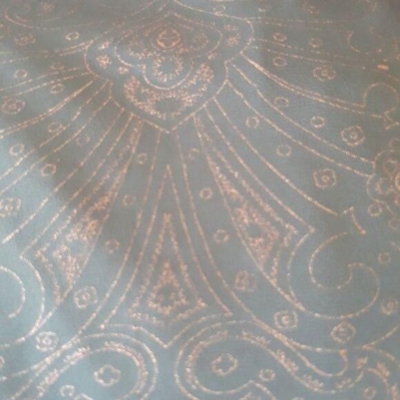 Vintage Peasant Renaissance Tunic Top Pleated Bishop Green Metallic Print  Sz L - Picture 6 of 8